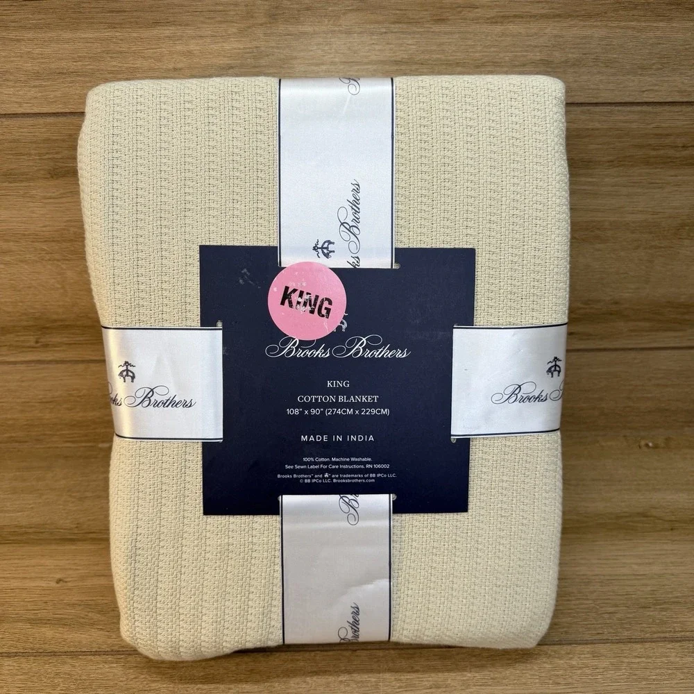 Brooks Brothers 100% Cotton Textured Knit Tan King Blanket Coverlet 108
